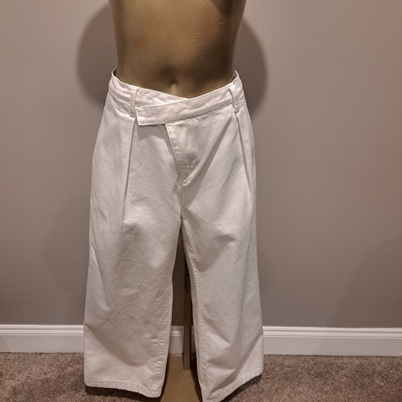 Grey Lab White Wrapped Waist Pleated Ankle Length Denim Jeans - Picture 2 of 6